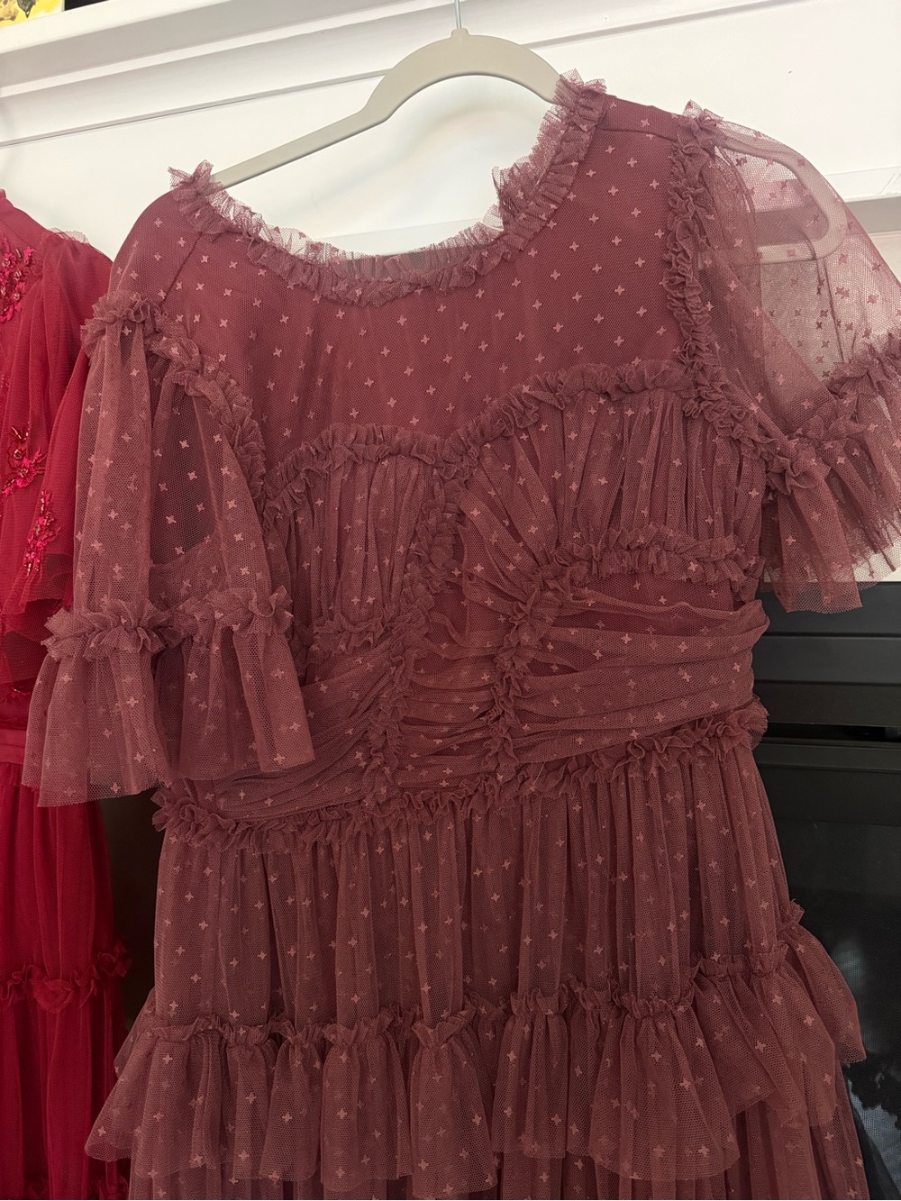 Ivy City Co Red Tiered Tulle Dress with Embellished Bodice - Picture 2 of 8